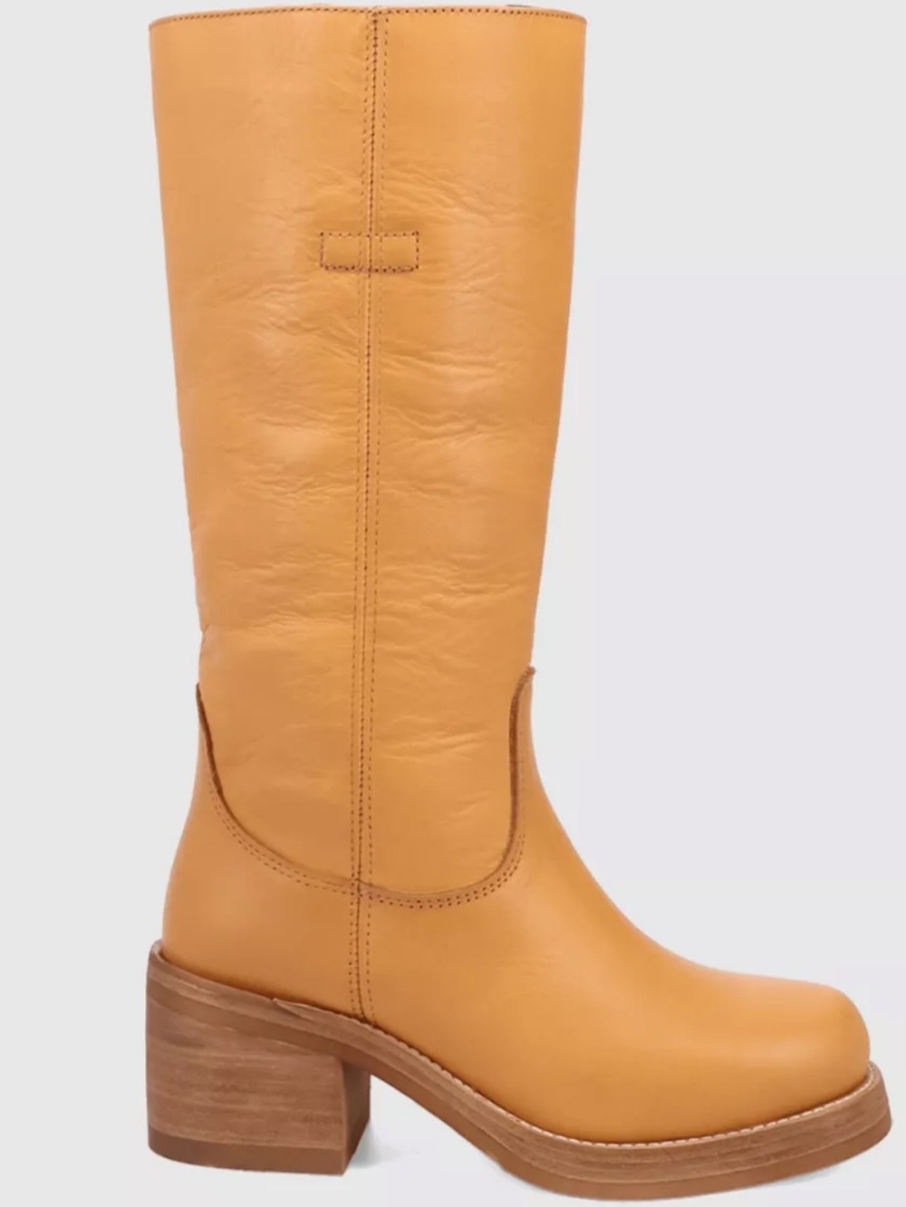 dingo Tan Mid-Calf Block Heel Leather Boots